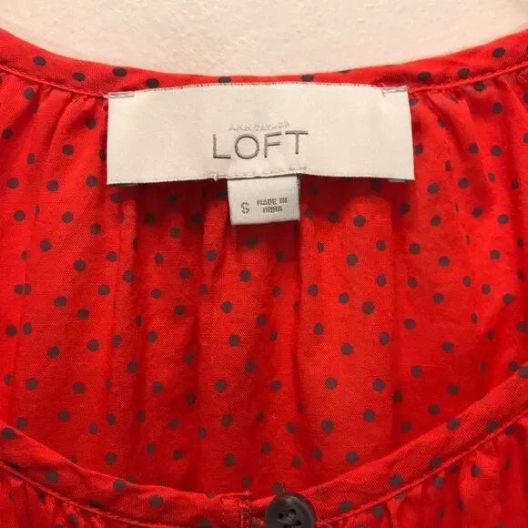 THE LOFT Orange + Gray Polka Dot Blouse Small - Picture 2 of 7